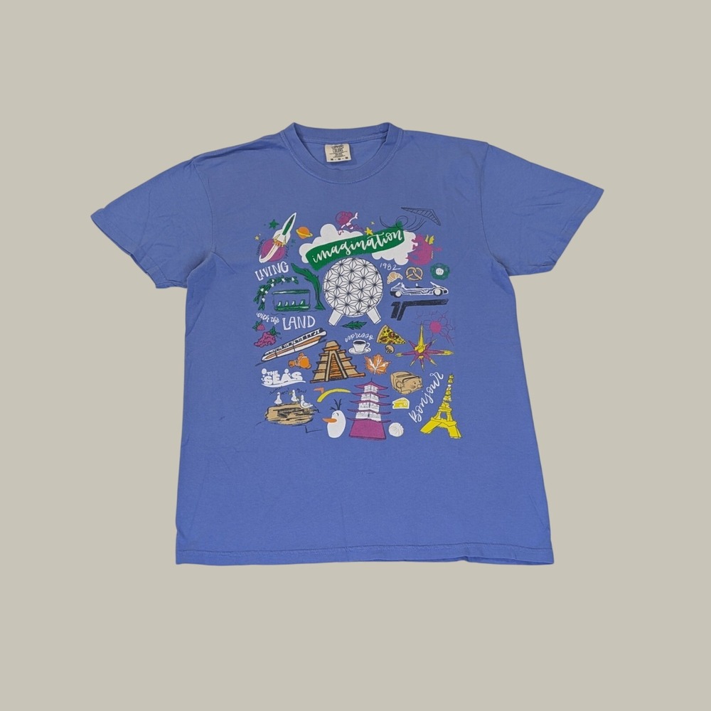 Epcot Graphic Tee Medium Blue Disney World Showcase Retro Souvenir Streetwear